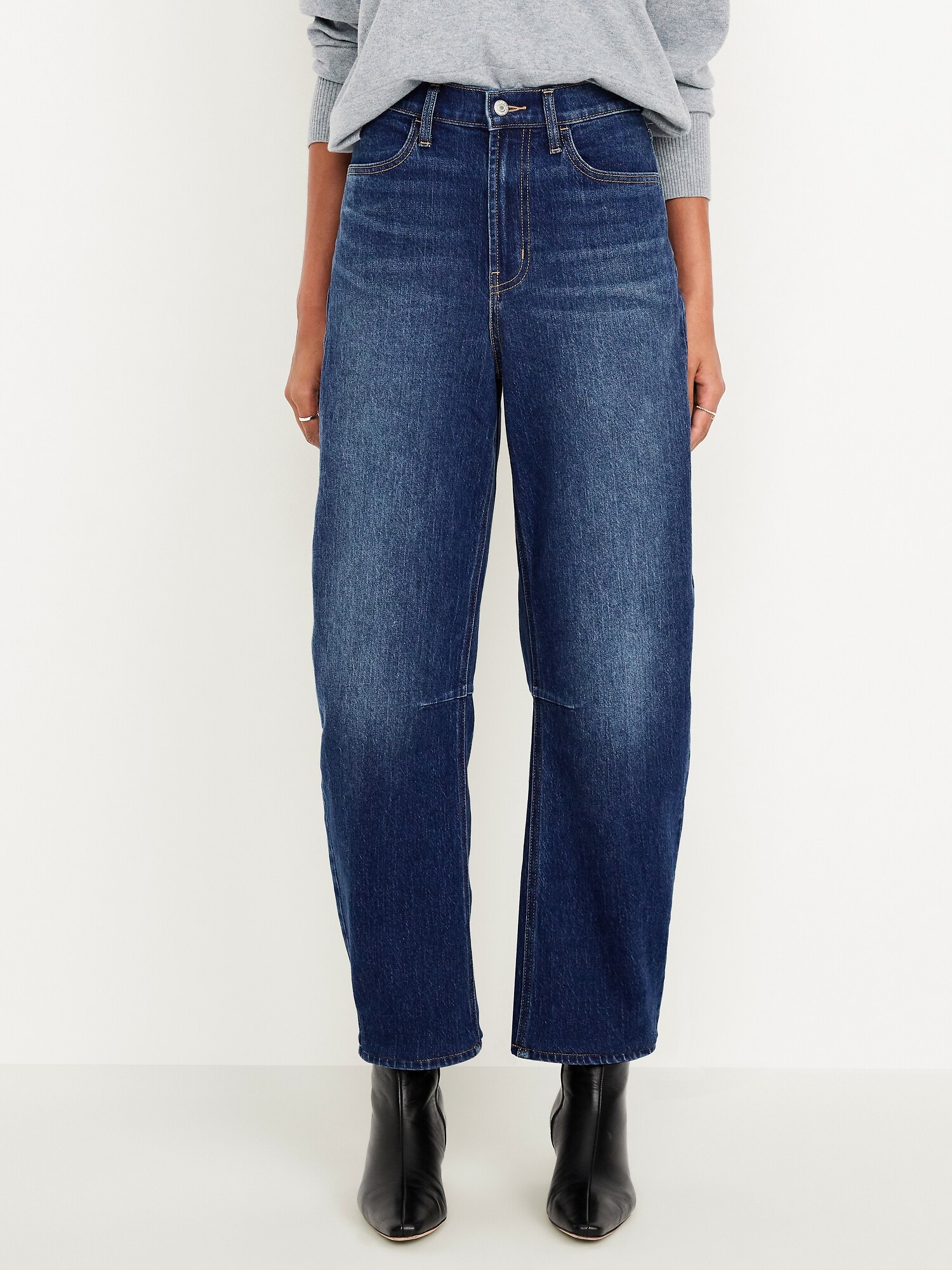 Женские джинсы Old Navy High-Waisted Wow Barrel Ankle, цвет: Тёмная варка — фото 2