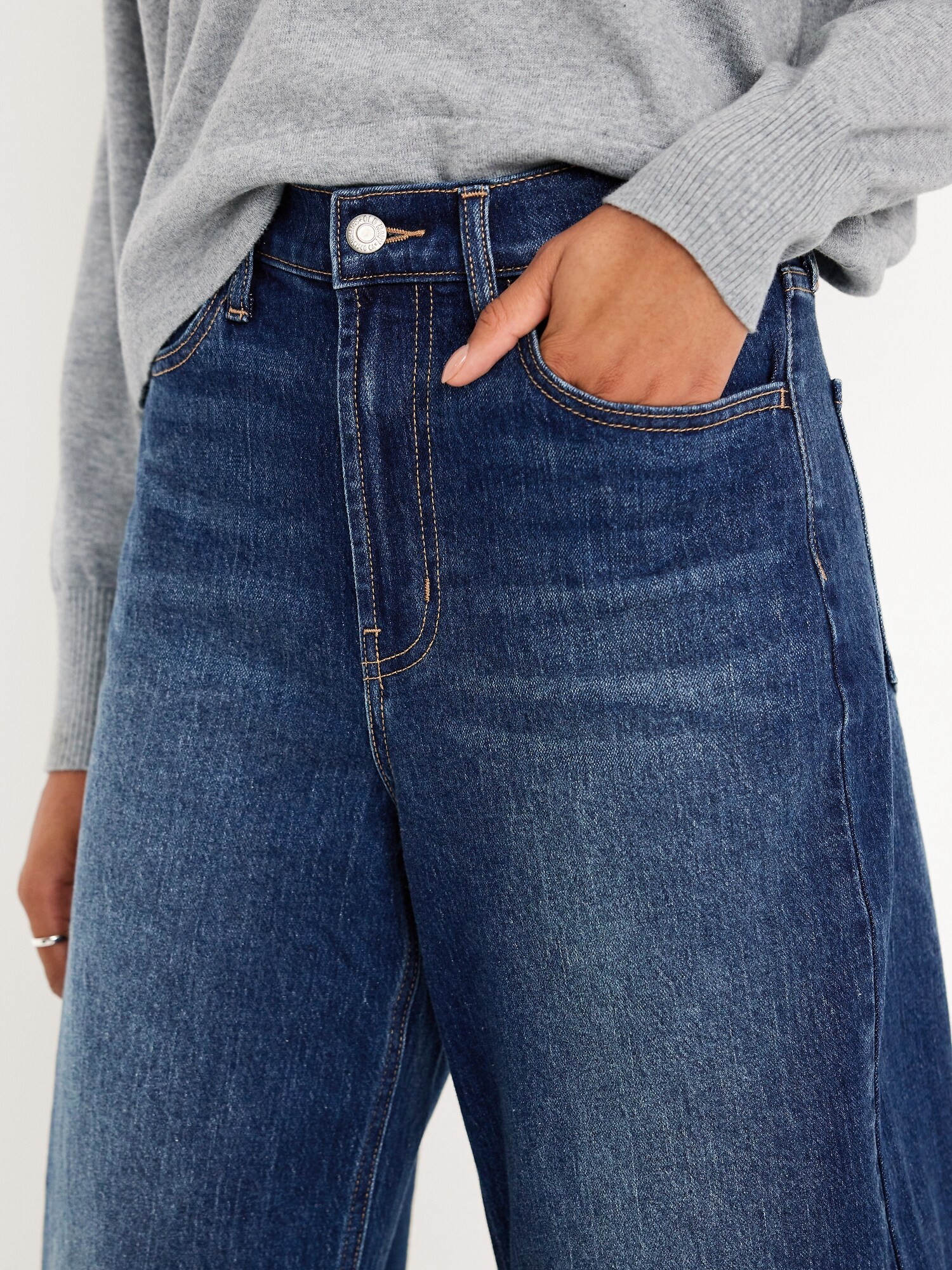 Женские джинсы Old Navy High-Waisted Wow Barrel Ankle, цвет: Тёмная варка — фото 4