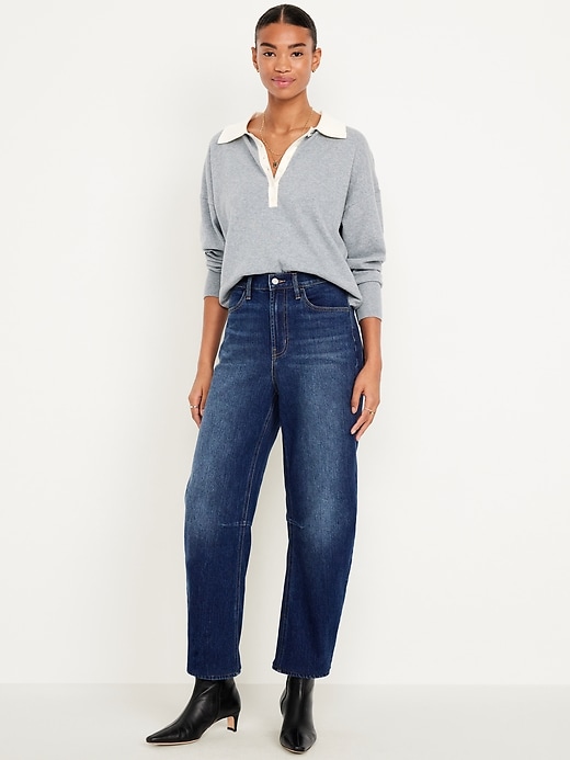 Image number 1 showing, High-Waisted Wow Barrel Ankle Jeans