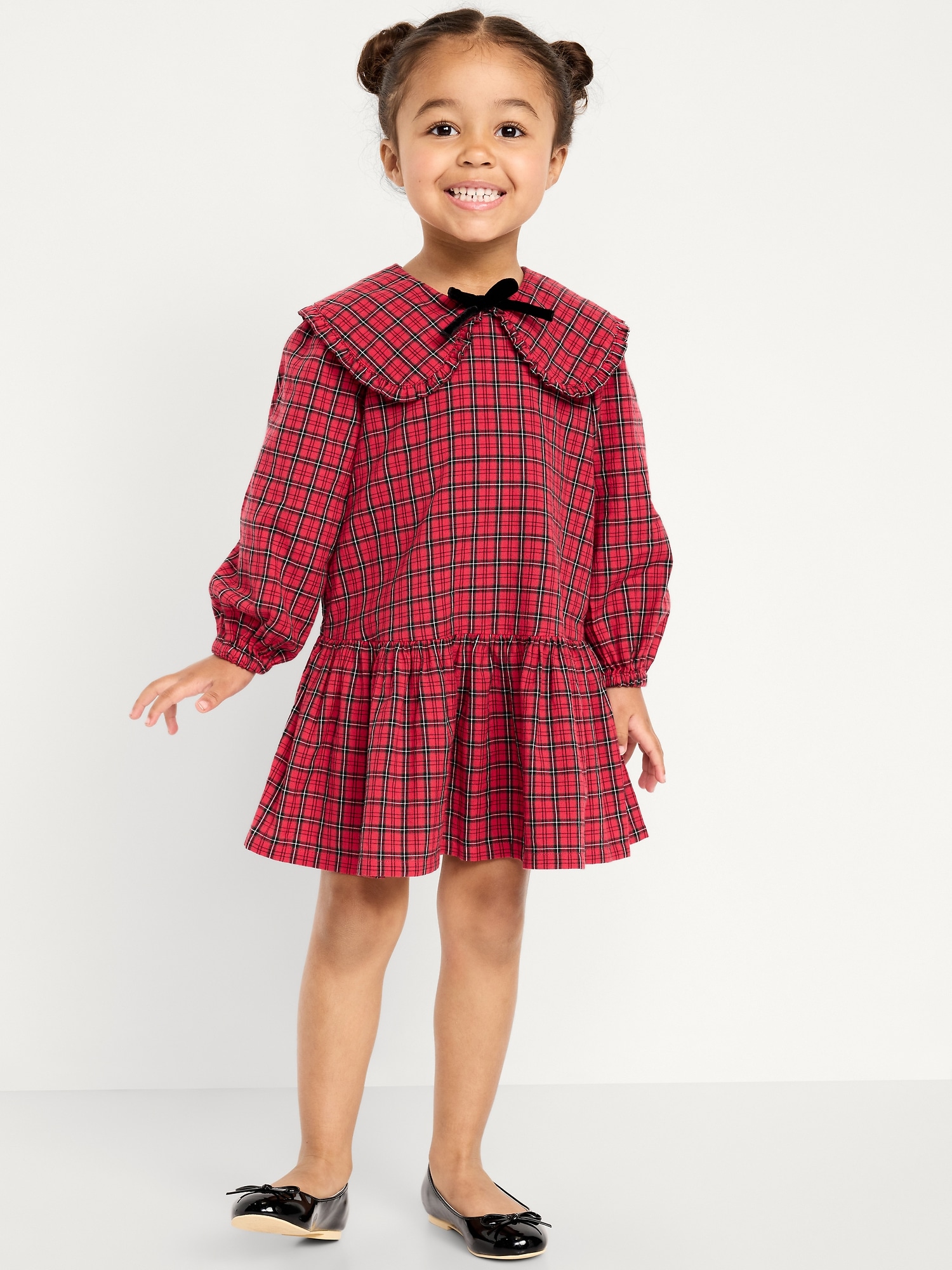 Long-Sleeve Plaid Collared Dress for Toddler Girls
