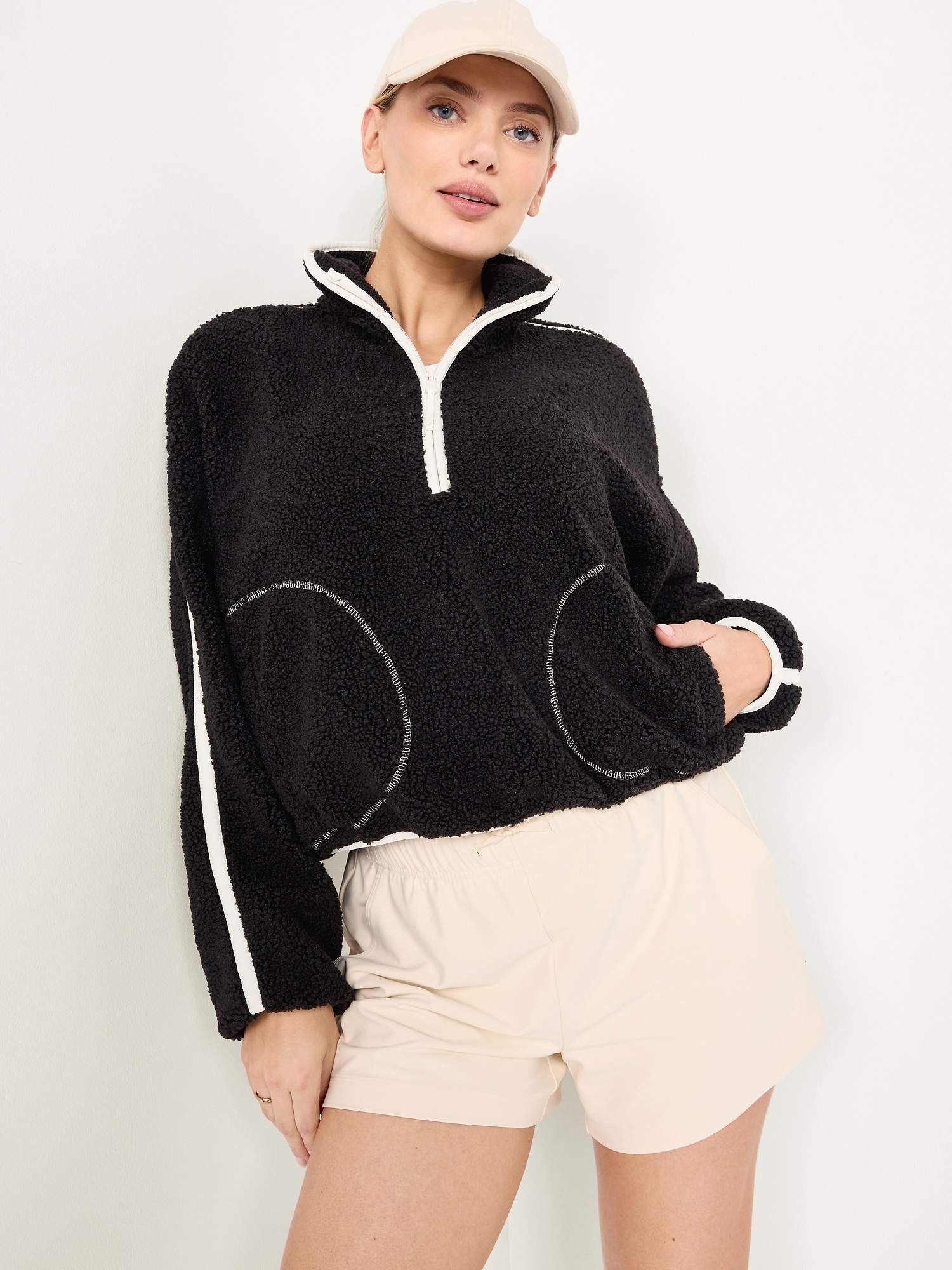 Loose Sherpa Quarter-Zip Pullover | Old Navy