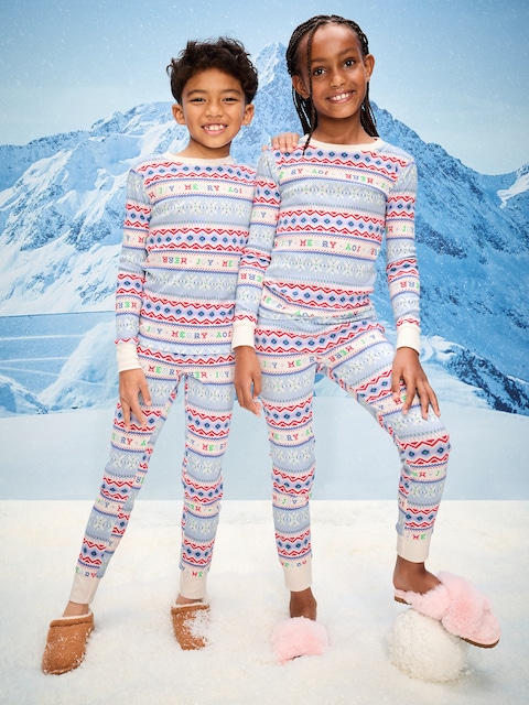 Gender-Neutral Snug-Fit Graphic Pajama Set for Kids - Festive Fairisle (Match The Fam!)