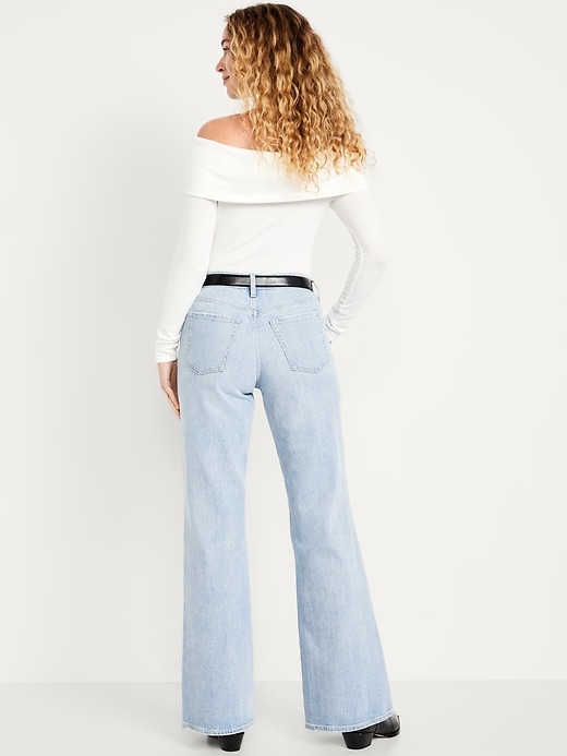 Image number 3 showing, Mid-Rise Loose Boot-Cut Jeans