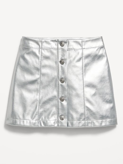 Image number 4 showing, Faux-Leather Silver Shine Button-Front Skirt for Girls