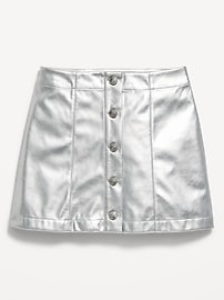 Image number 4 showing, Faux-Leather Silver Shine Button-Front Skirt for Girls