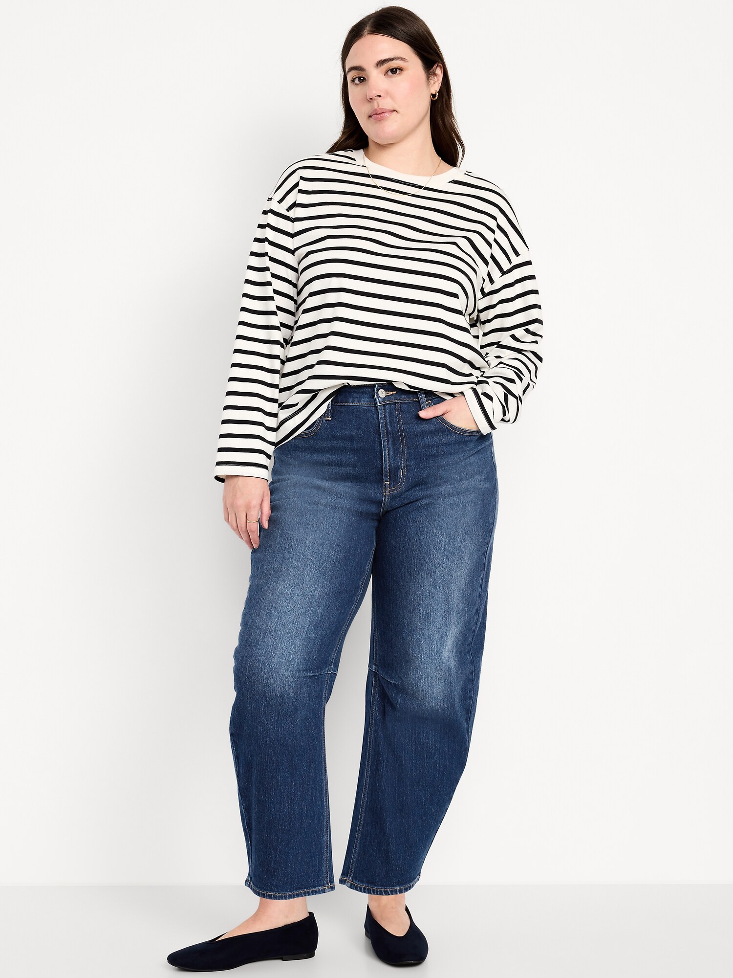 Женские джинсы Old Navy High-Waisted Wow Barrel Ankle, цвет: Тёмная варка — фото 6
