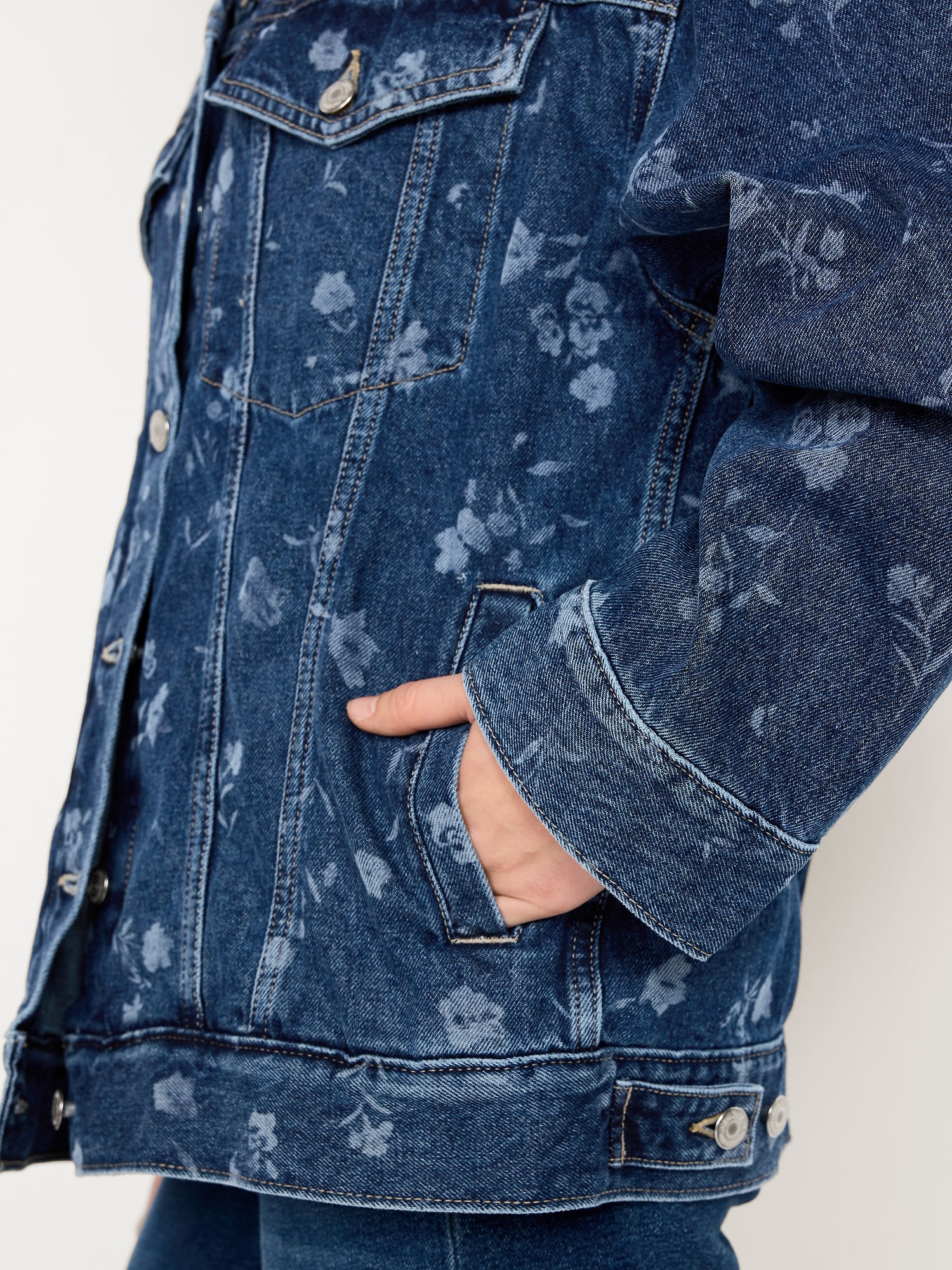 Oversized Floral Print Jean Trucker Jacket