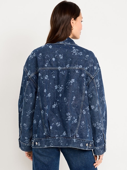 Image number 2 showing, Oversized Floral Print Jean Trucker Jacket