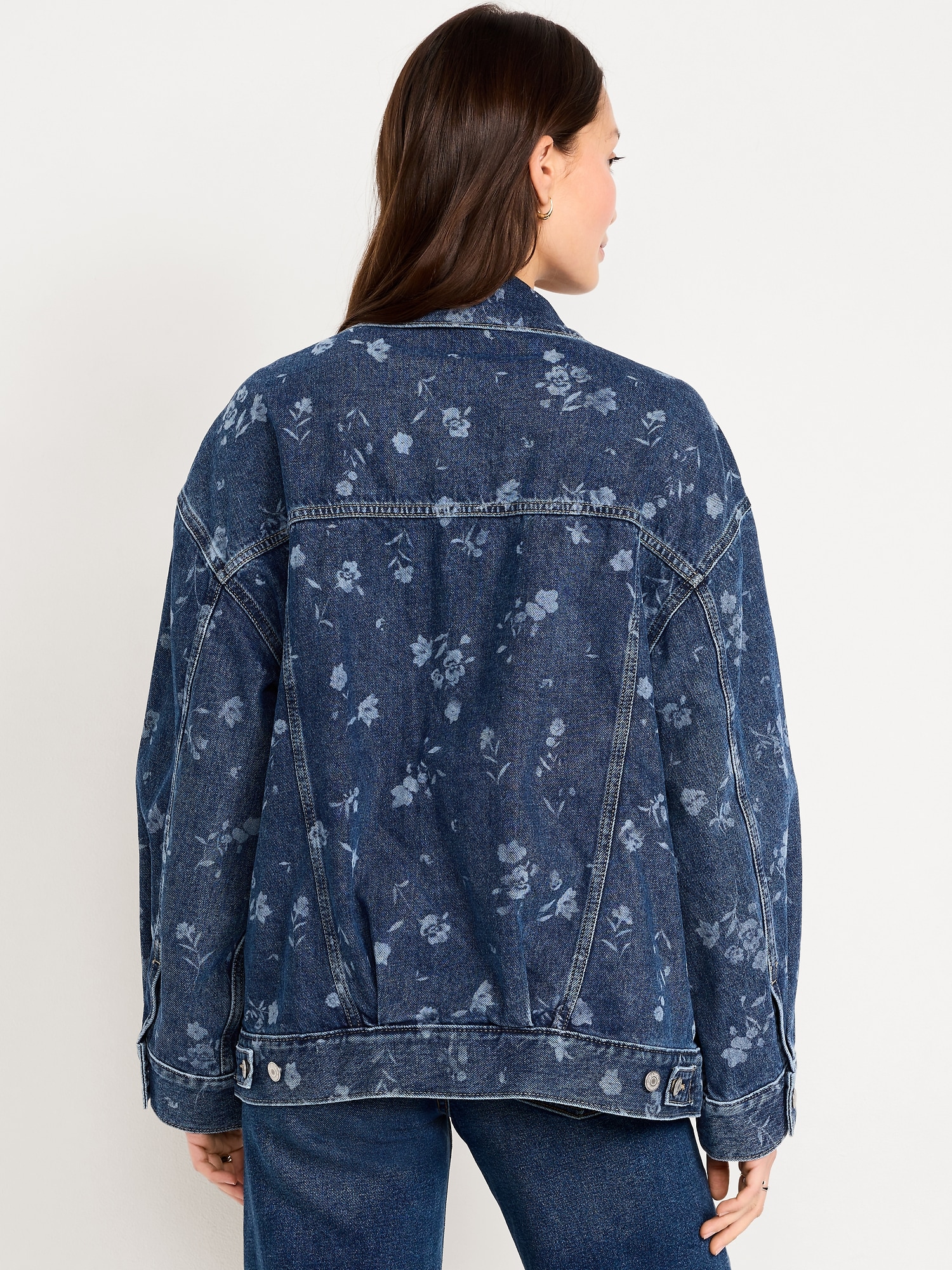 Oversized Floral Print Jean Trucker Jacket