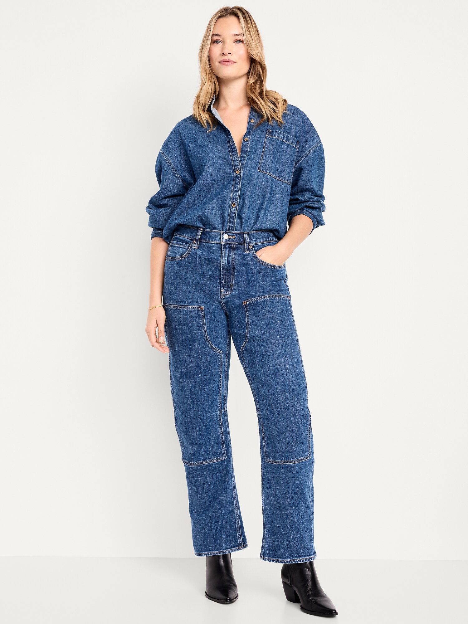 Женские джинсы Old Navy High-Waisted Baggy Barrel, цвет: Abyss — фото 5