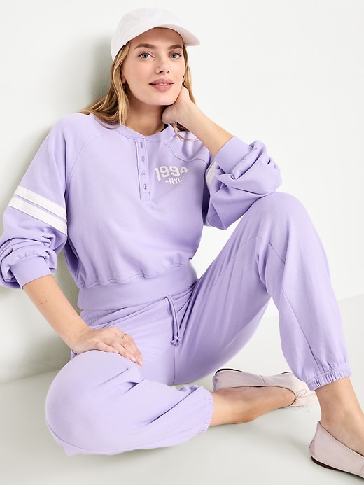 Image number 3 showing, SoComfy Oversized Button-Front Graphic Sweatshirt