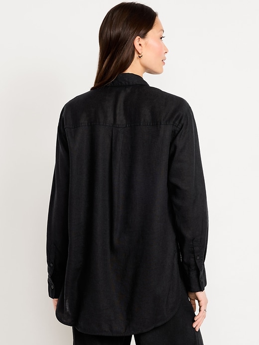 Image number 2 showing, Linen-Blend Loose Button-Down Shirt