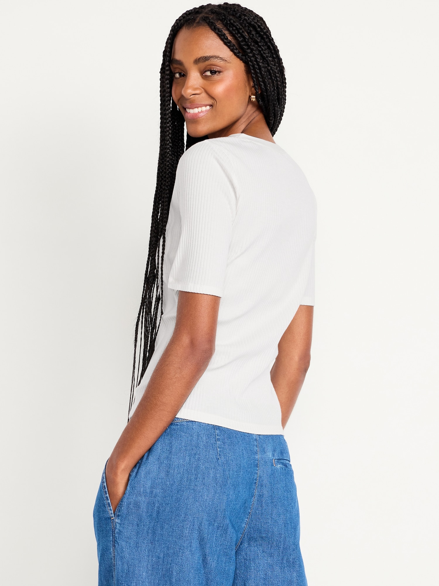 Short Sleeve Lace-Front Top