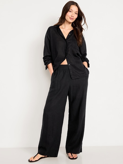 Image number 3 showing, Linen-Blend Loose Button-Down Shirt