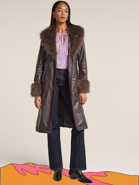 Old Navy x Anna Sui Vegan Leather Coat - Bright Bordeaux