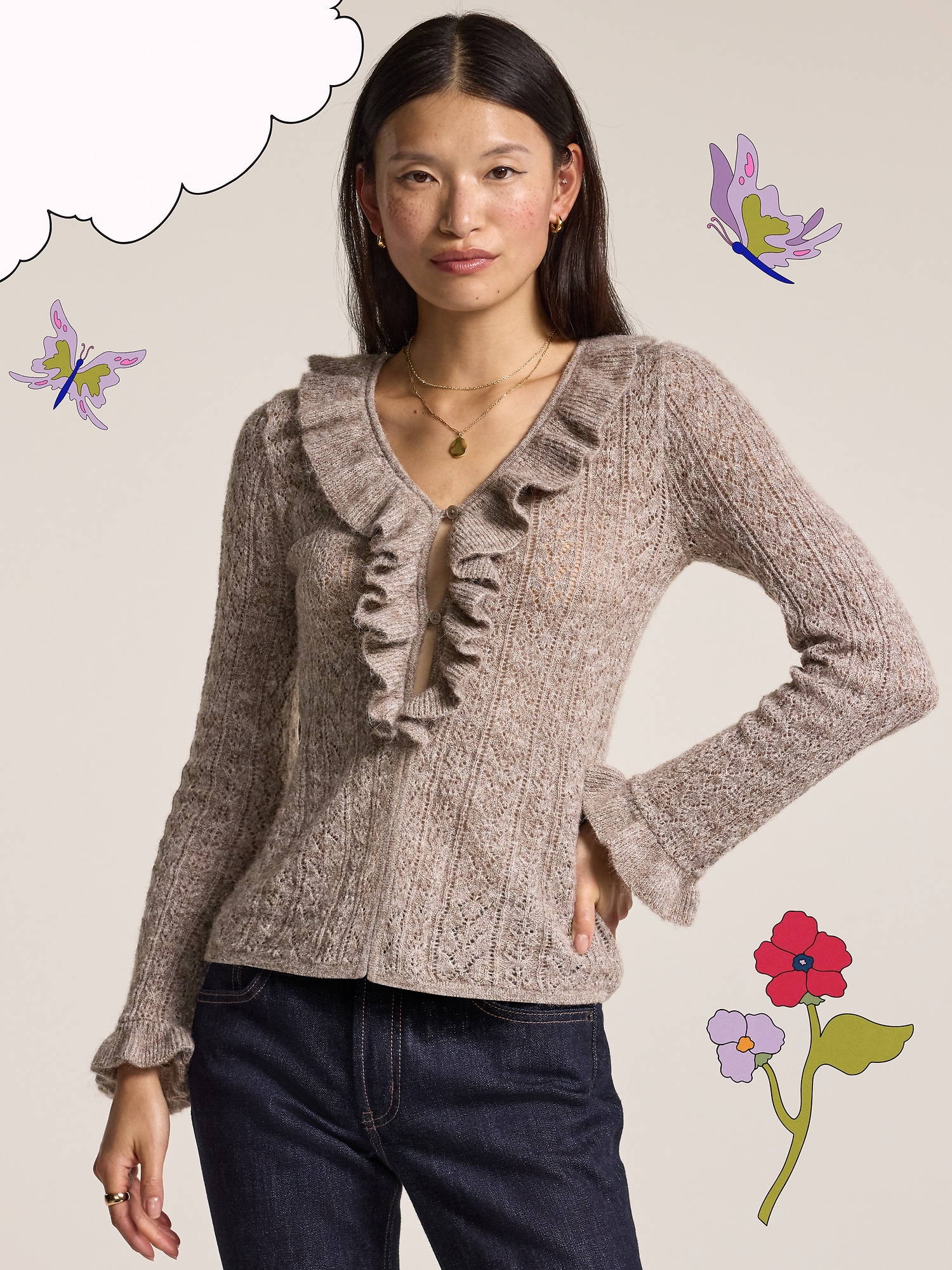Old Navy x Anna Sui Ruffle Cardigan Sweater