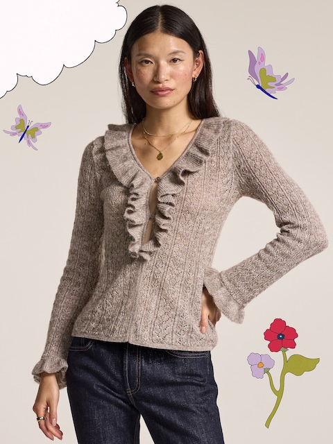 Old Navy x Anna Sui Ruffle Cardigan Sweater - Sedimentary