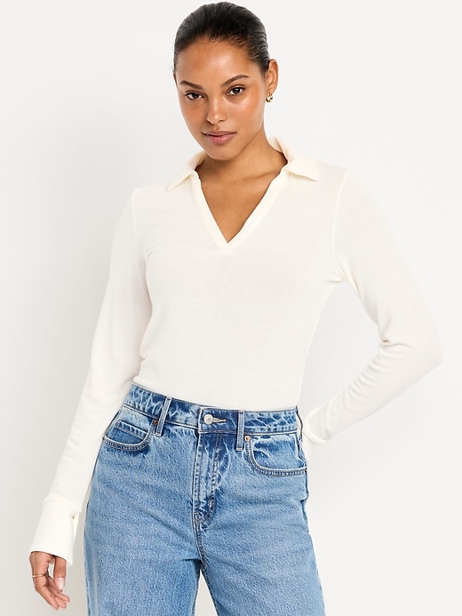 Image number 1 showing, Split-Neck Long-Sleeve Pullover Shirt