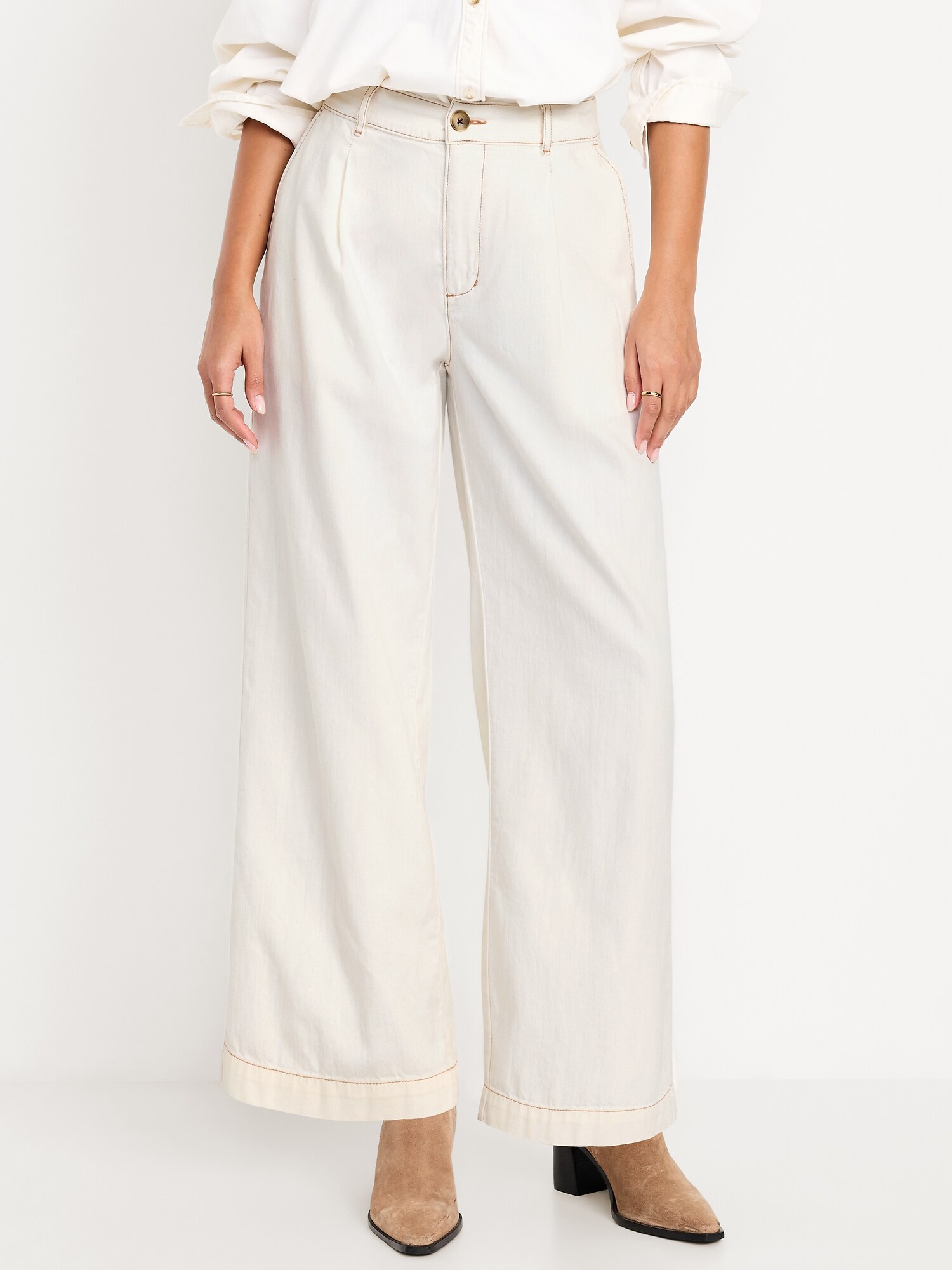 Женские брюки Old Navy High-Waisted Taylor Trouser Wide-Leg, цвет: Экрю — фото 2