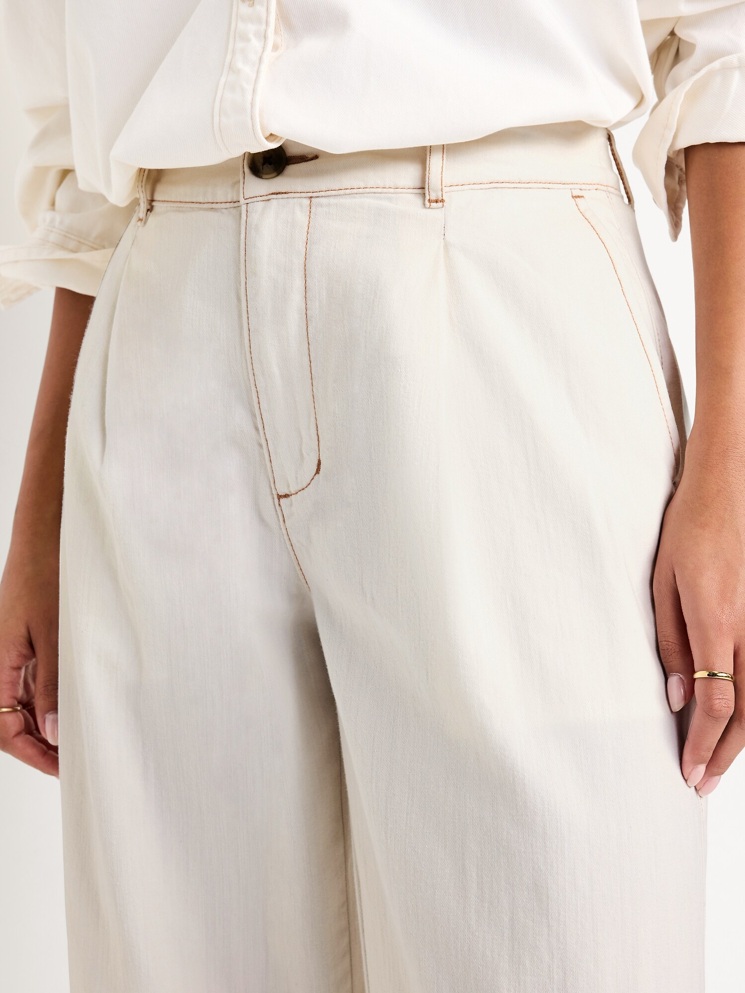 Женские брюки Old Navy High-Waisted Taylor Trouser Wide-Leg, цвет: Экрю — фото 4
