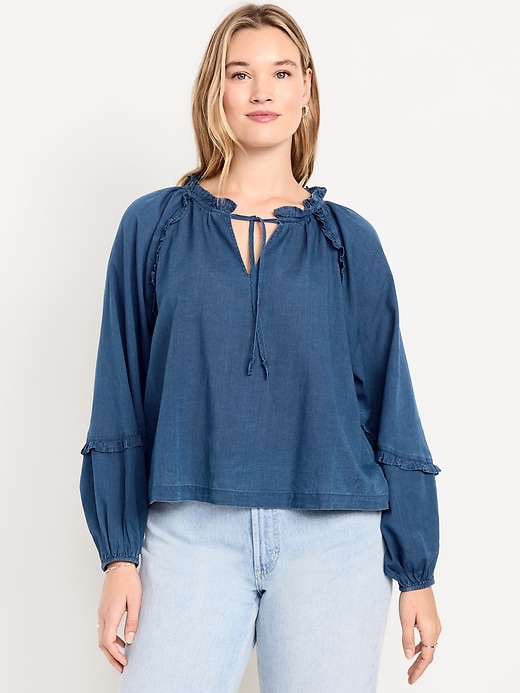 Image number 5 showing, Long-Sleeve Ruffle Trim Top