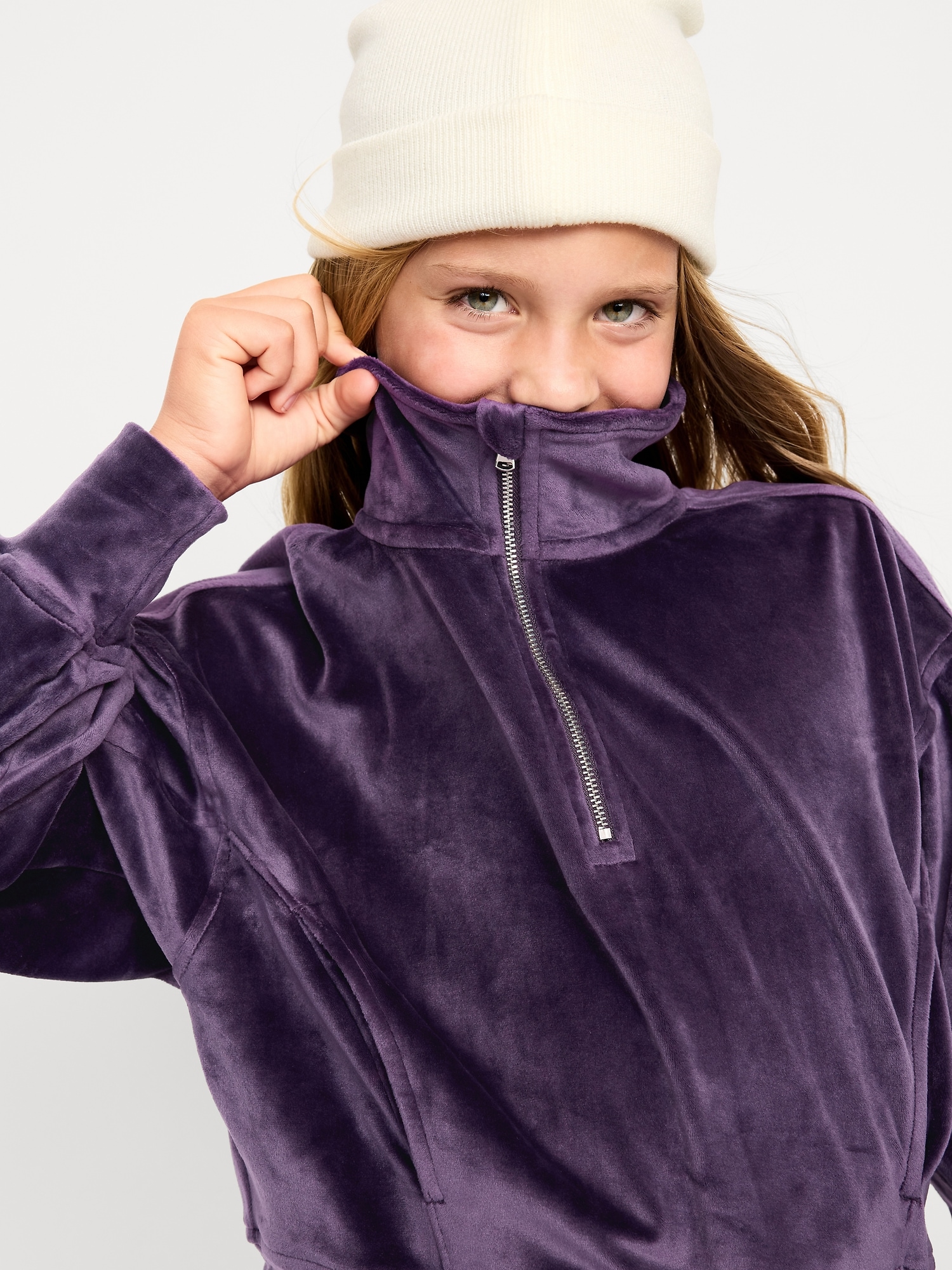 Long-Sleeve Velour Half-Zip Pullover for Girls