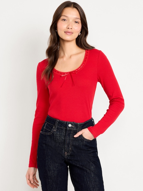 Scoop-Neck Long-Sleeve Ribbed Top