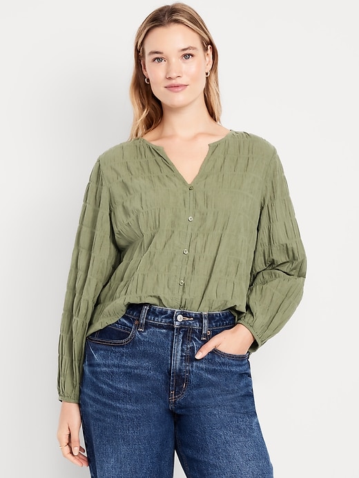 Image number 4 showing, Button-Down Smocked Top