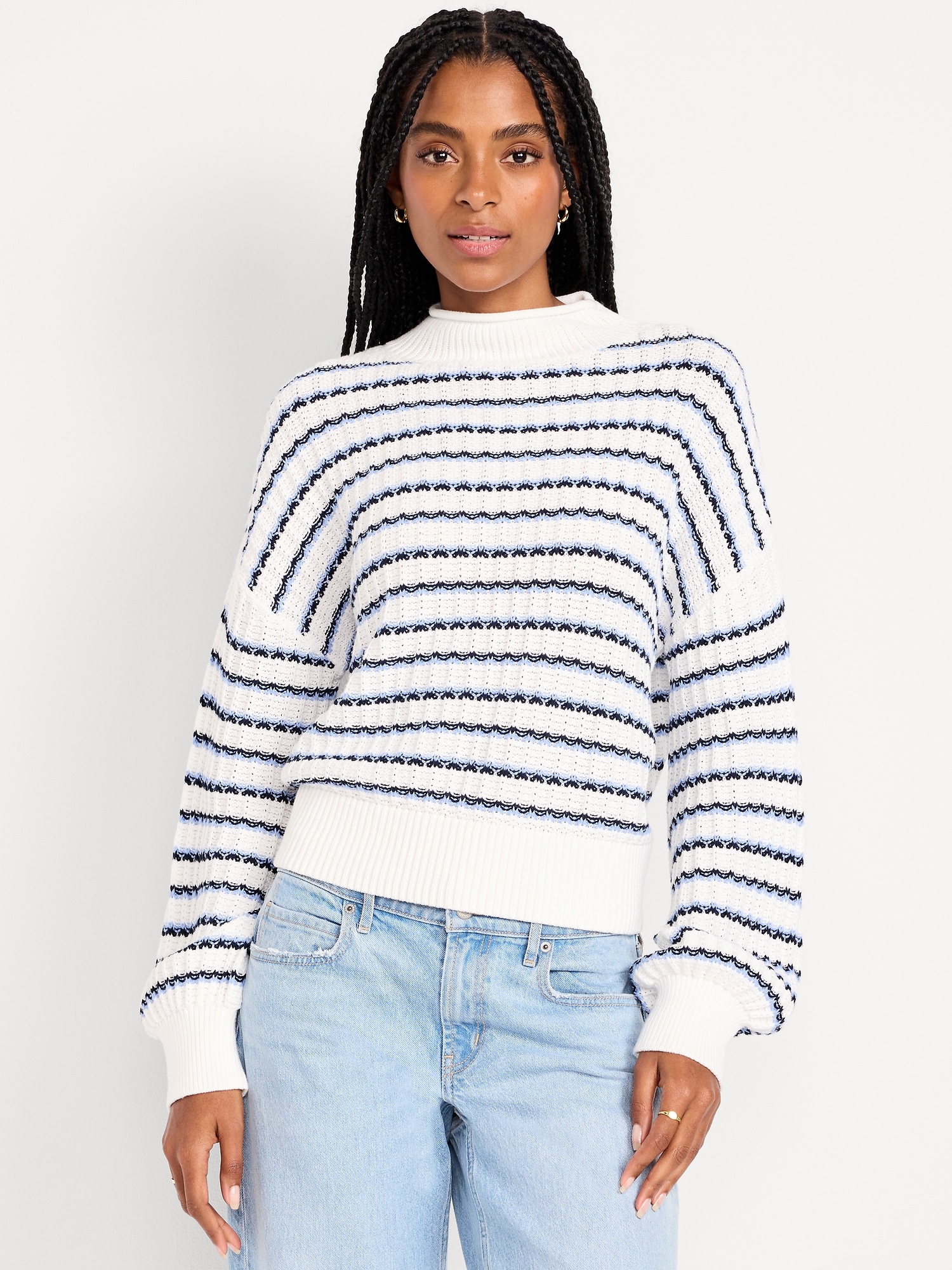 Roll-Neck Fisherman Knit Sweater
