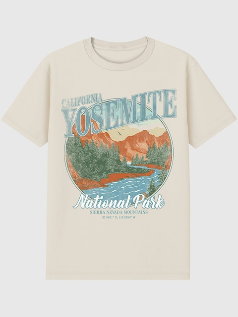 Yosemite National Park Vintage Graphic T-Shirt for Men - Beige