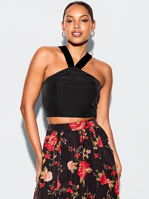 Image number 1 showing, The Occasion by Old Navy Taffeta Cropped Halter Bow Top