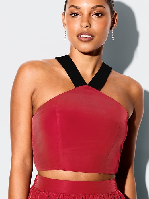 Image number 4 showing, The Occasion by Old Navy Taffeta Cropped Halter Bow Top