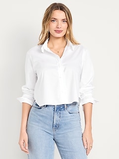 Cropped Button-Down Ruffle Shirt