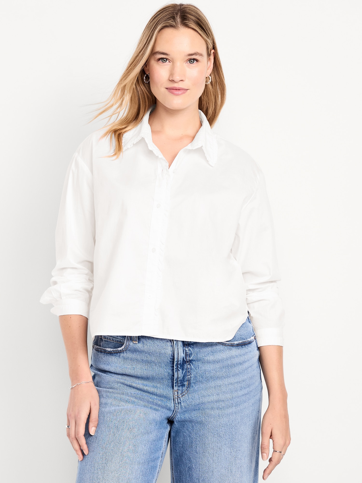 Cropped Button-Down Ruffle Shirt