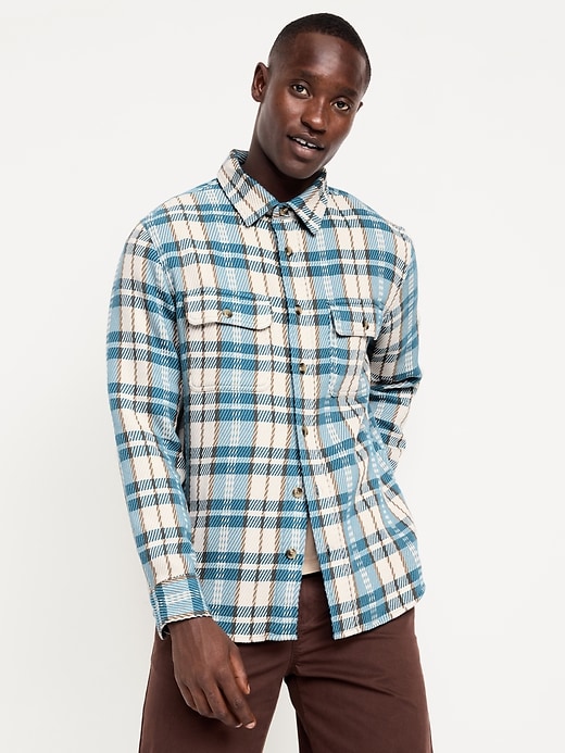 Loose Fit Textured Plaid Pocket Shirt