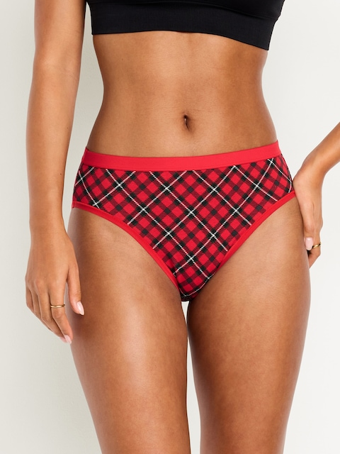 High-Waisted Everyday Cotton Underwear - Heartthrob Red Tartan