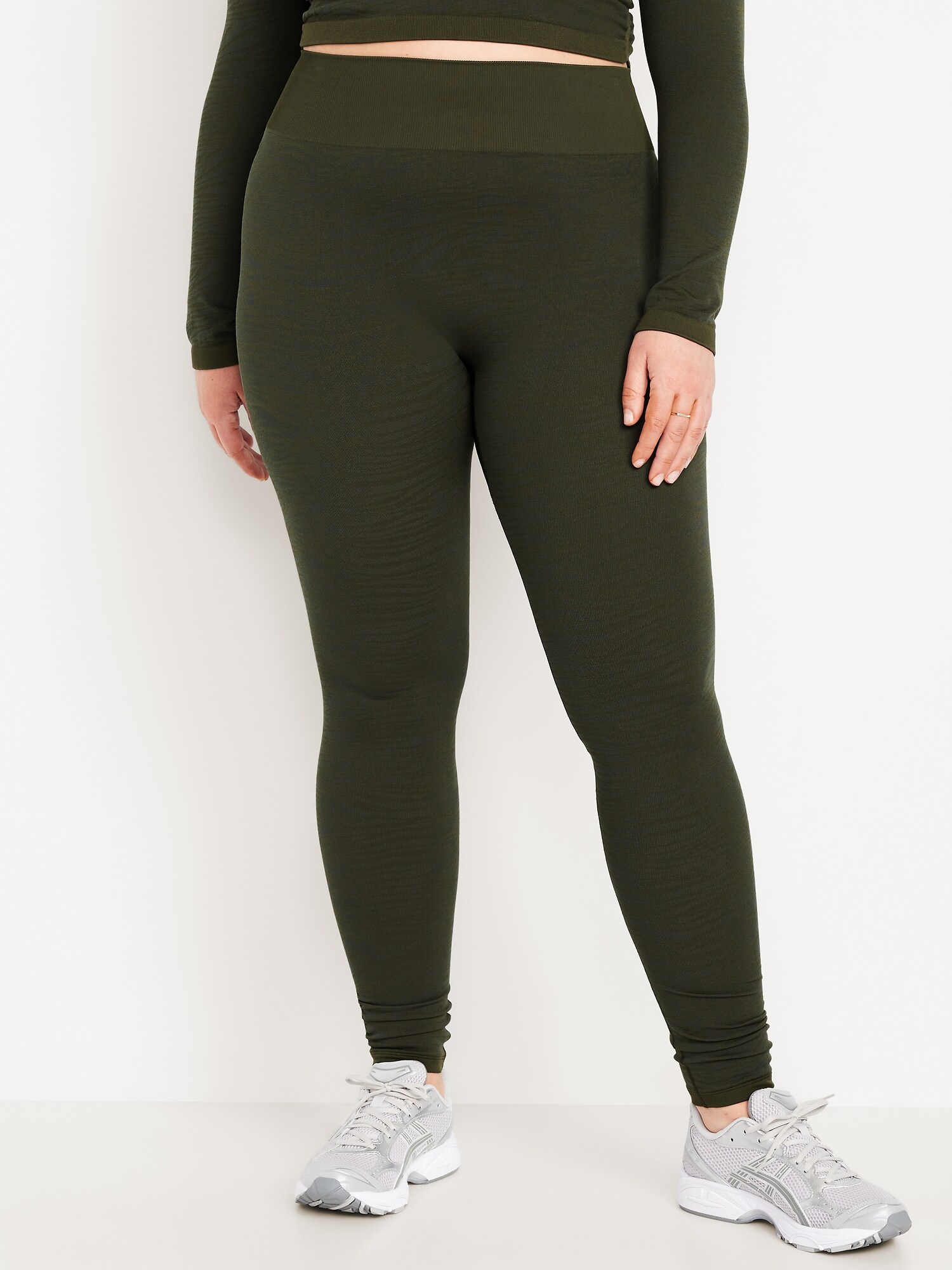 Женские леггинсы Old Navy High-Waisted Seamless Jacquard, цвет: Тёмно-зелёный — фото 6