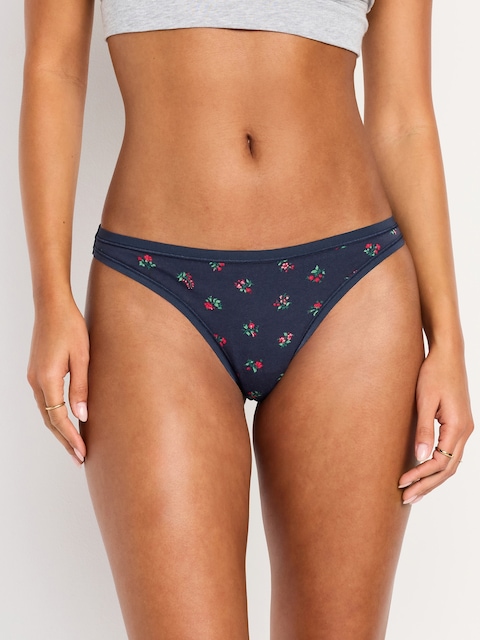 Low-Rise Everyday Cotton Thong - Navy Floral