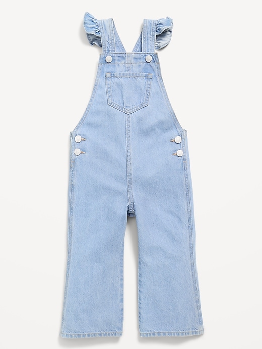 Image number 2 showing, Ruffle-Trim Flared Jean Overalls for Toddler Girls