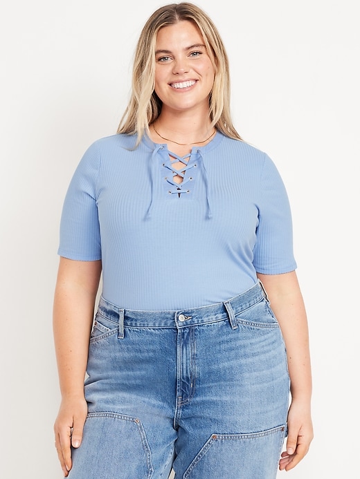 Image number 7 showing, Short Sleeve Lace-Front Top