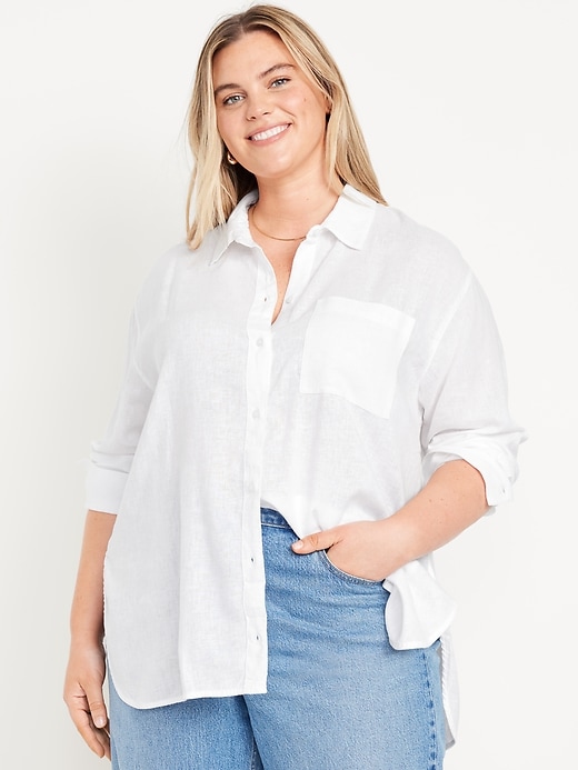 Image number 7 showing, Linen-Blend Loose Button-Down Shirt
