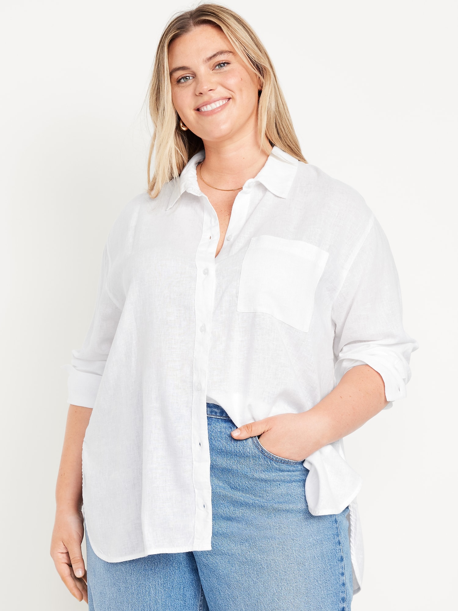 Image number 7 showing, Linen-Blend Loose Button-Down Shirt