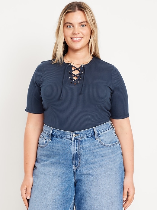 Image number 6 showing, Short Sleeve Lace-Front Top