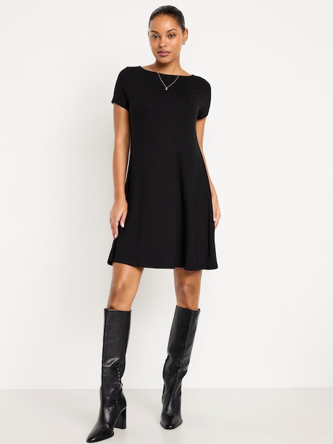 Short-Sleeve Mini Swing Dress