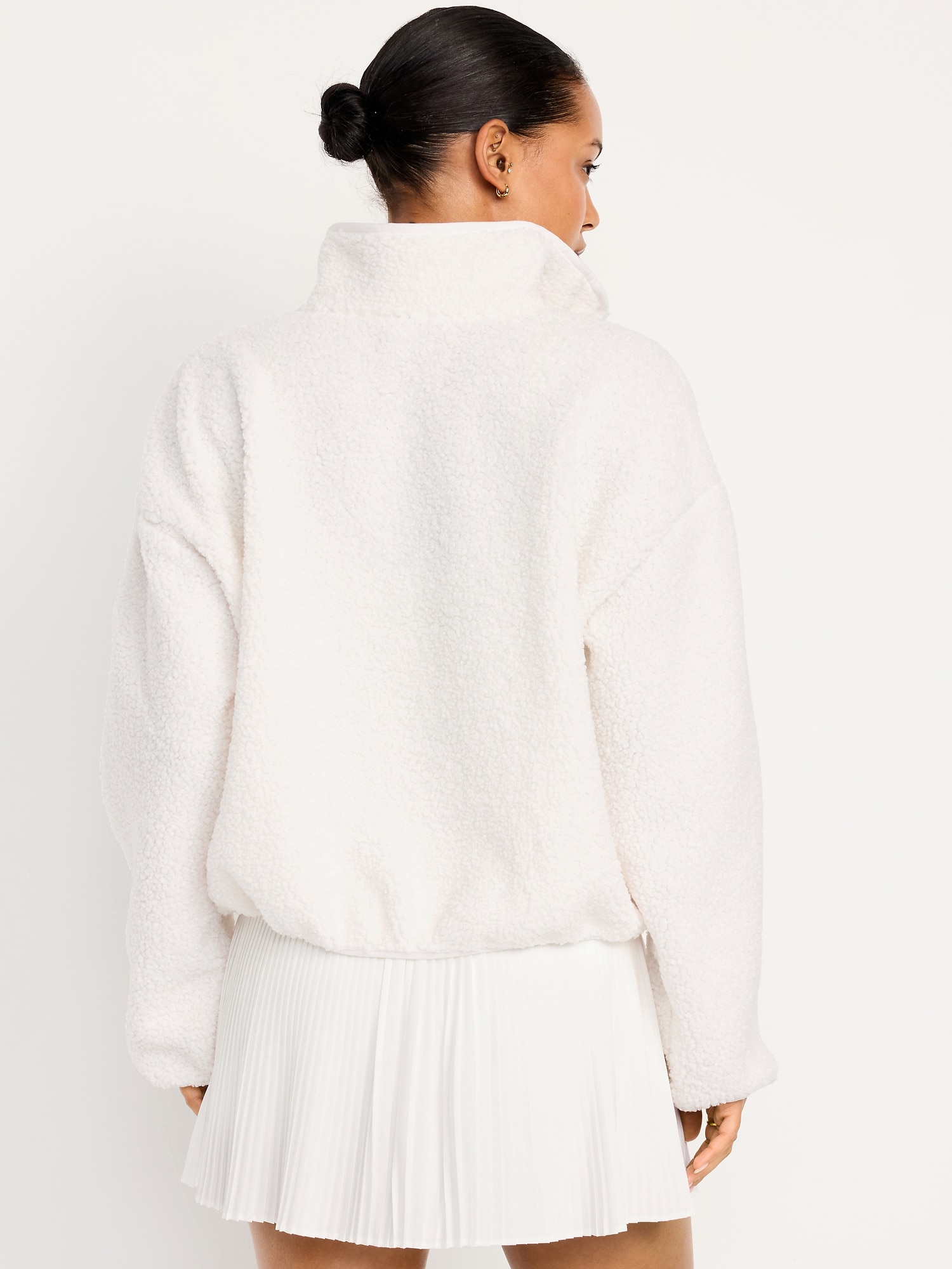 Printed Loose Sherpa Quarter-Zip Pullover