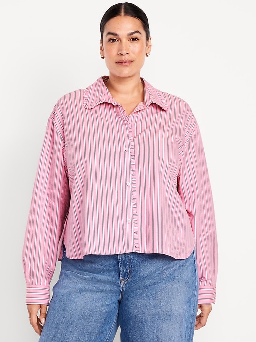 Image number 7 showing, Cropped Button-Down Ruffle-Front Shirt