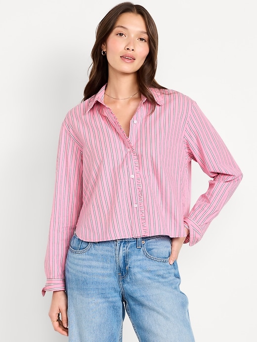 Image number 1 showing, Cropped Button-Down Ruffle-Front Shirt
