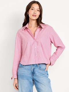 Cropped Button-Down Ruffle-Front Shirt