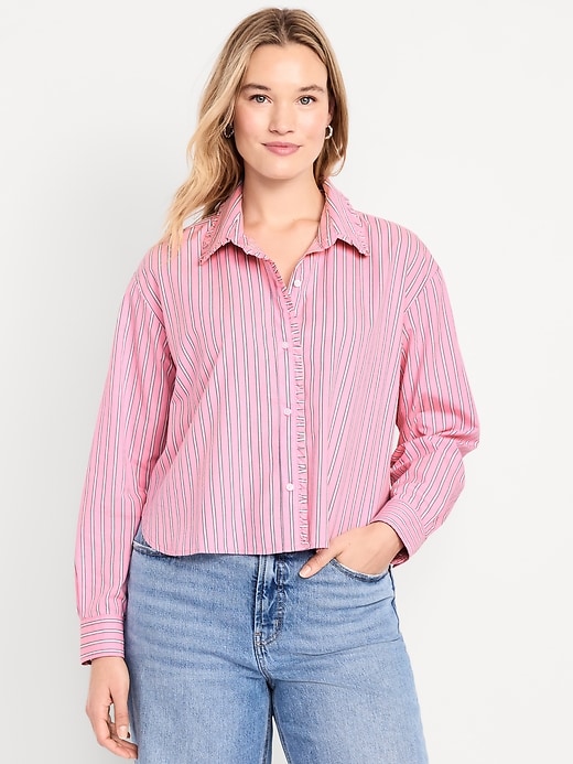 Image number 5 showing, Cropped Button-Down Ruffle-Front Shirt