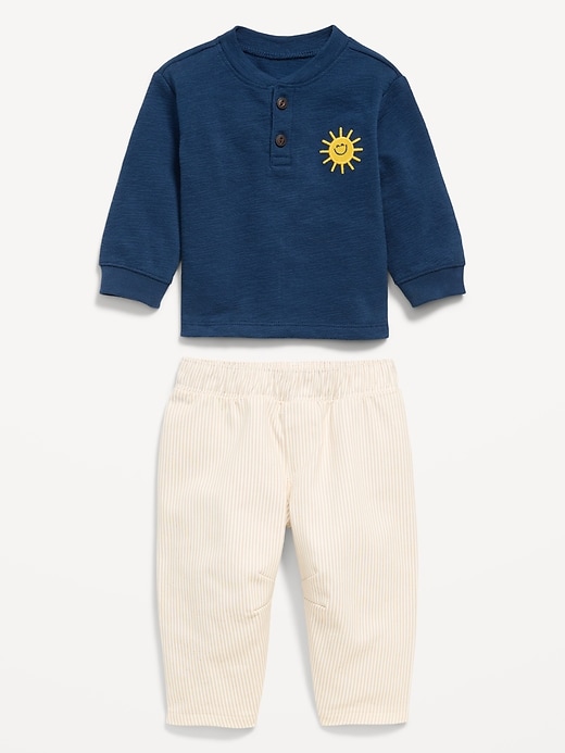 Image number 2 showing, Long-Sleeve Henley Top and Barrel-Leg Pants Set for Baby